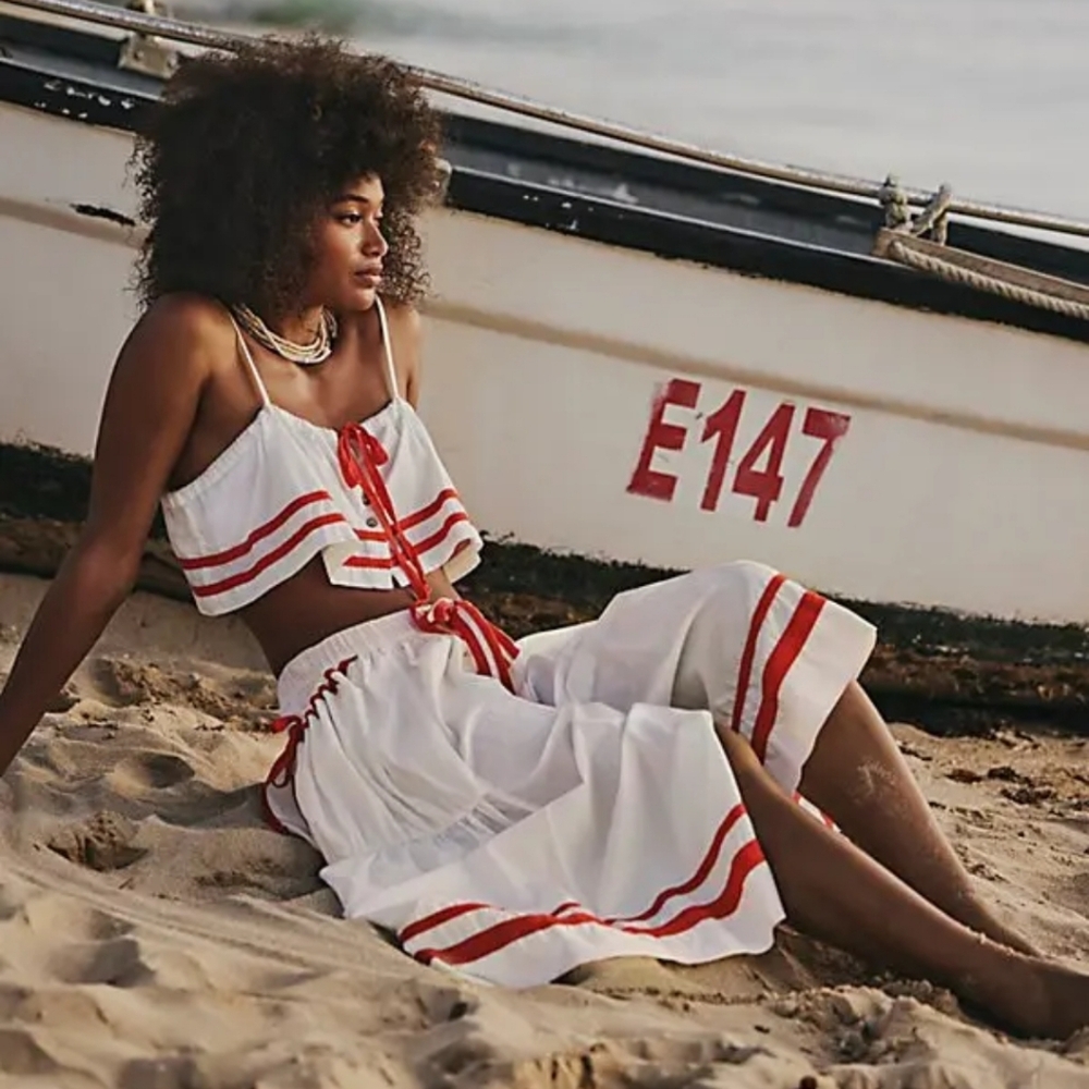 Free People Fischer Skirt Set Red Combo Size Medium